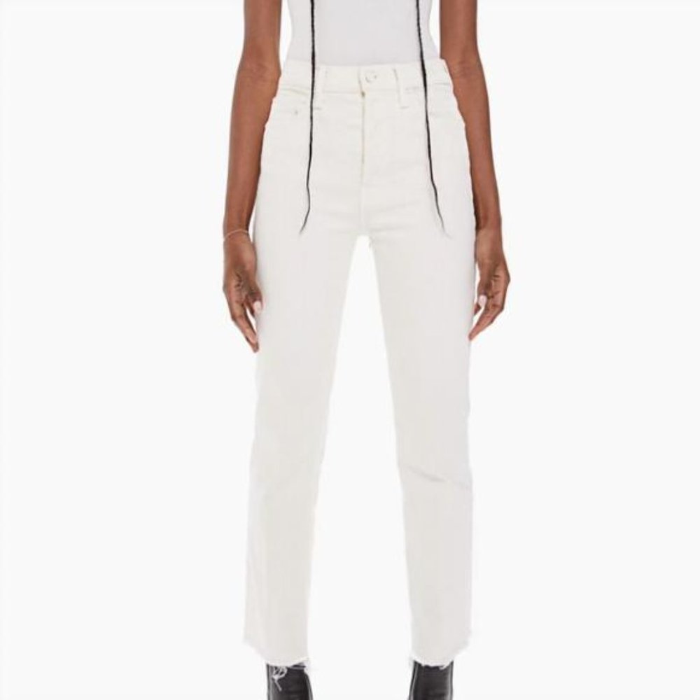 *NEW* MOTHER The Tripper High Waist Frayed Ankle Flare Jeans (Antique White)